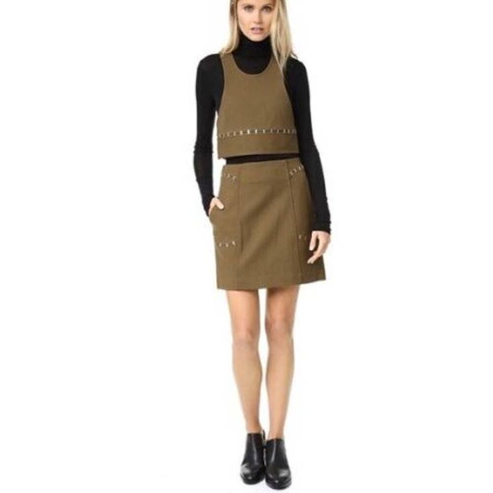 NEW 3.1 Phillip Lim Olive Green Dark Moss Skirt with Stapled Pockets 6